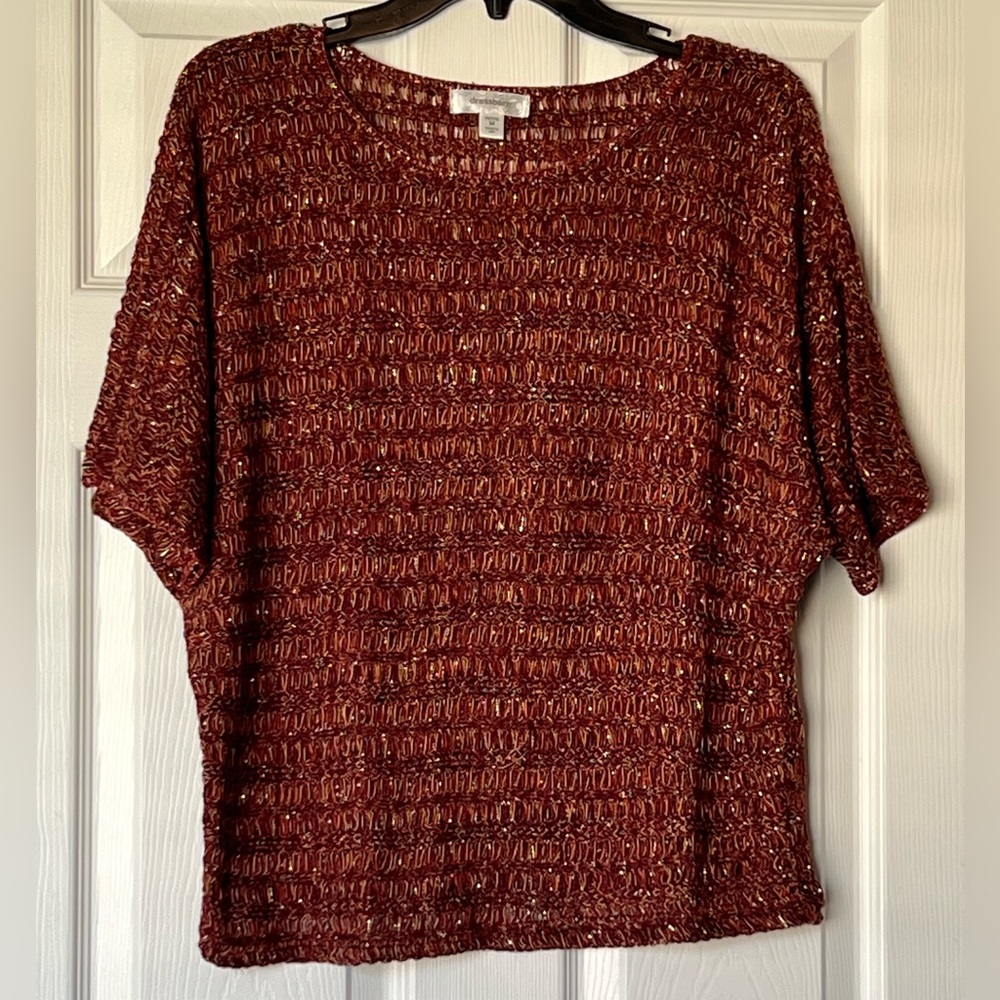 Crochet 3/4 Sleeve Sweater with Metallic Threading. Women’s Medium Petite